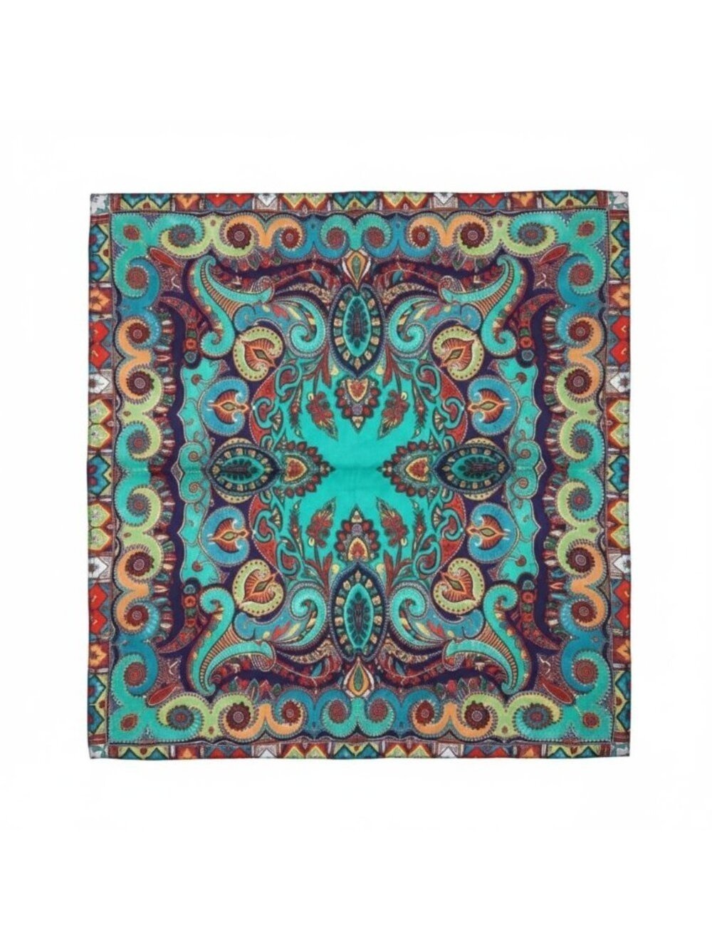 Satin Wild Rag 35 Inch Square Western Scarf Paisley Southwestern Style Turquoise